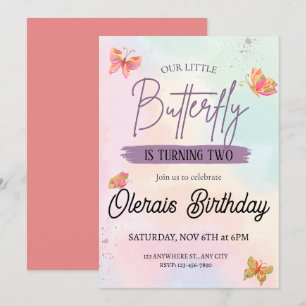 pink butterfly birthday invitation