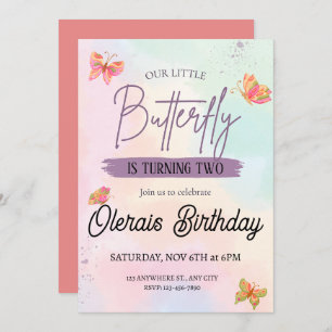pink butterfly birthday invitation