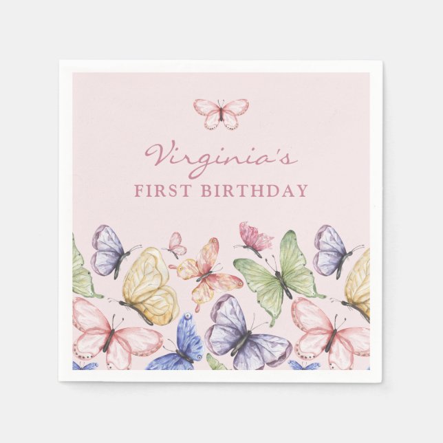 Pink Butterfly Birthday Napkin (Front)