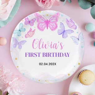 Pink Butterfly Birthday Paper Plate