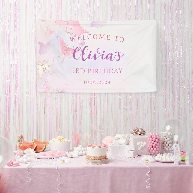 Pink Butterfly Birthday Party Banner (Creator Uploaded)