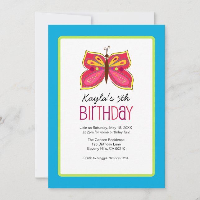Pink Butterfly Birthday Party Invitaitons Invitation (Front)