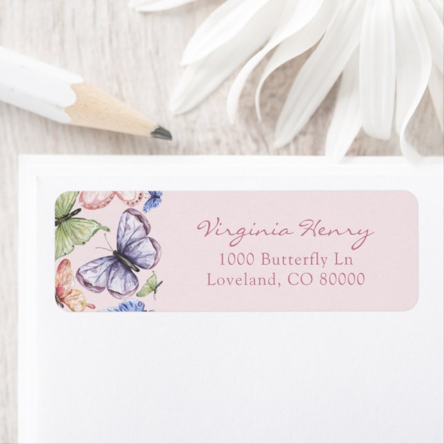 Pink Butterfly Birthday Return Address Label (Insitu)