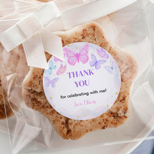 Pink Butterfly Birthday Sticker Labels