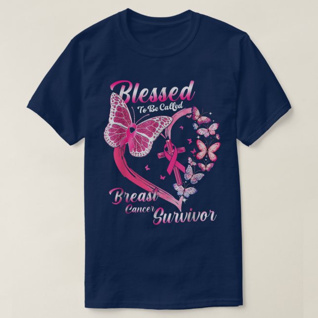 Pink Butterfly Blessed To Be Called Breast Cancer  T-Shirt (Design Front)