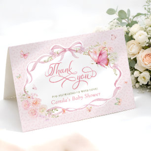 Pink Butterfly Bloom Baby Shower Thank You Card