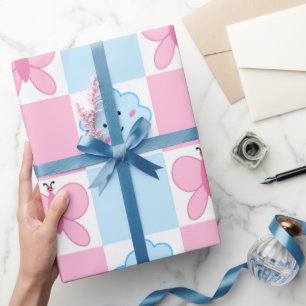 Pink Butterfly & Blue Clouds Wrapping Paper