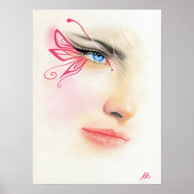 Pink Butterfly Blue Eye Fantasy Art POSTER (Front)