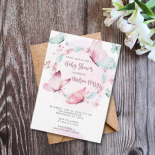 Pink Butterfly Boho Baby Shower Invitation