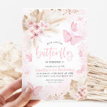 Pink Butterfly Boho Flowers 1st Birthday Floral  Invitation<br><div class="desc">A pretty pink and gold butterfly 1st birthday invitation with flowers. The perfect invite for your little girls butterfly first birthday party.</div>
