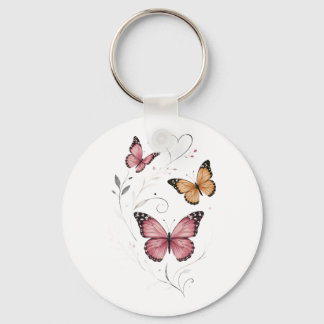 Pink Butterfly Botanical Watercolor Key Ring
