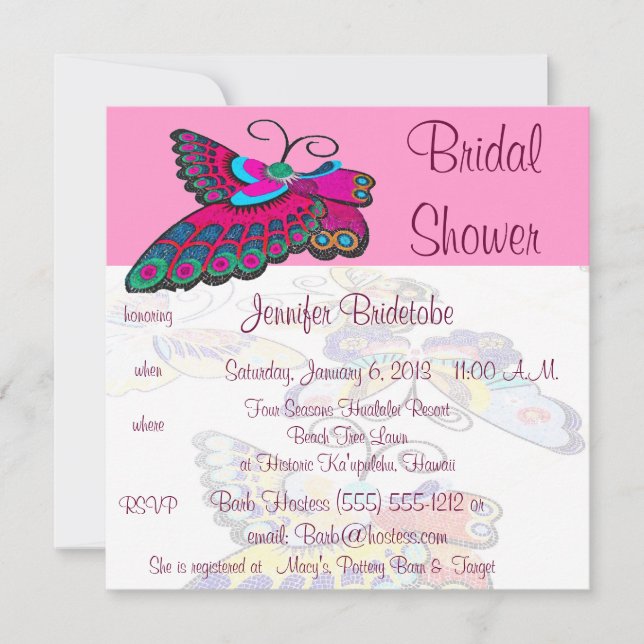 Pink Butterfly Bridal Shower Invitation (Front)