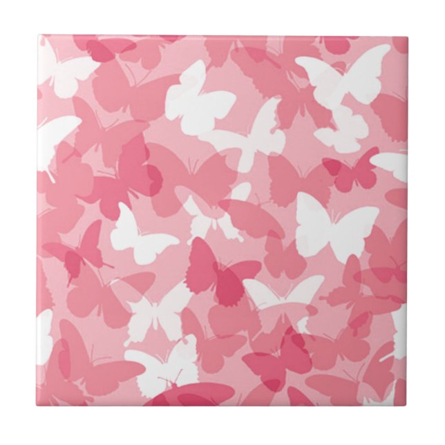 Pink Butterfly Camouflage Ceramic Tile (Front)