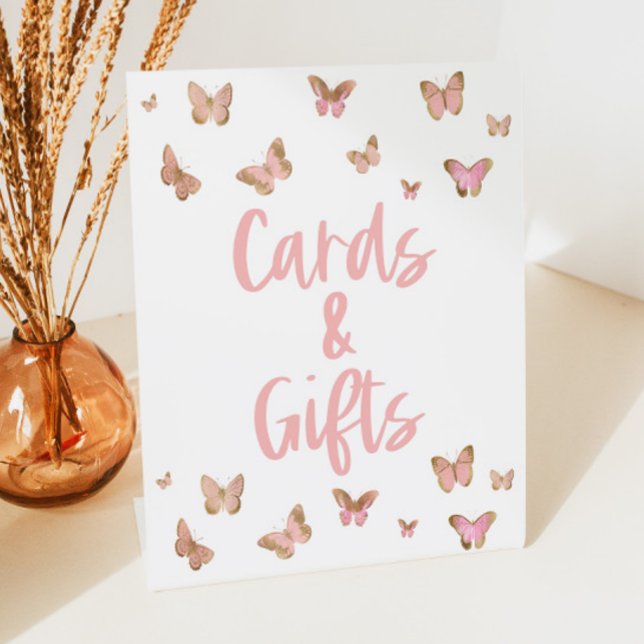 Pink Butterfly Cards and Gifts Party Sign (Creator Uploaded)