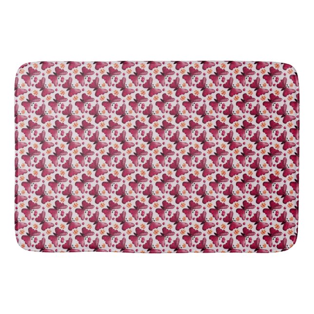 Pink Butterfly Cherry Seamless Pattern Bath Mat (Front)