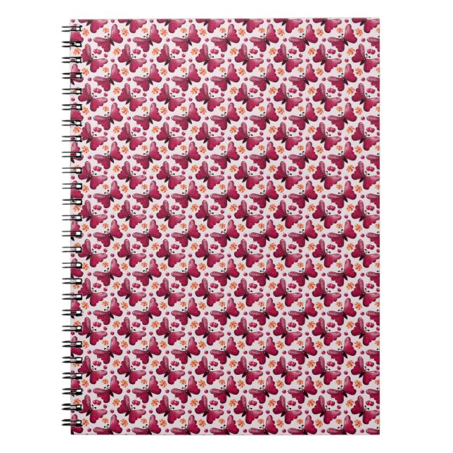 Pink Butterfly Cherry Seamless Pattern Notebook (Front)