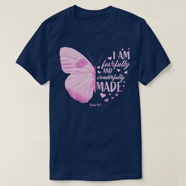Pink Butterfly Christian Bible Verse Sayings Relig T-Shirt (Design Front)