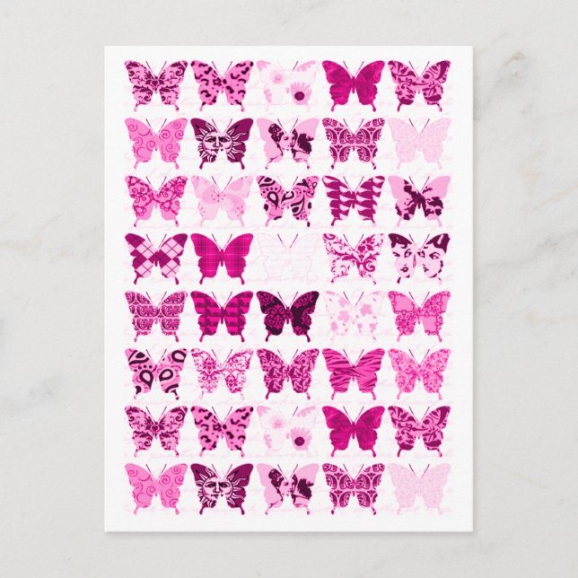 Pink Butterfly Collage Postcard (Front)