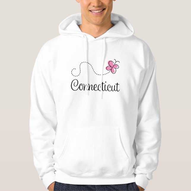 Pink Butterfly Connecticut Womens Hoodie (Front)