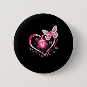 Pink Butterfly Cross Faith Hope Love Breast Cancer 6 Cm Round Badge