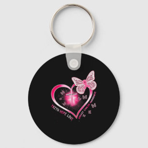 Pink Butterfly Cross Faith Hope Love Breast Cancer Key Ring