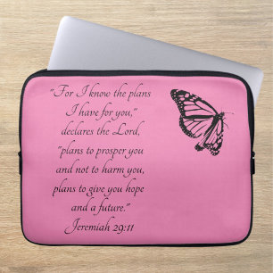Pink Butterfly Custom Bible Verse Jeremiah 29:11 Laptop Sleeve