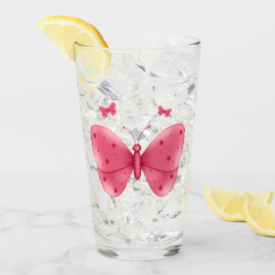 Pink Butterfly Cute Minimal Illustration Glass