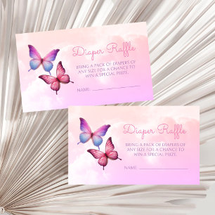 Pink Butterfly Diaper Raffle Baby Shower Enclosure Card