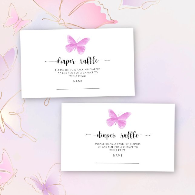 Pink Butterfly diaper raffle ticket Enclosure Card (Creator Uploaded)