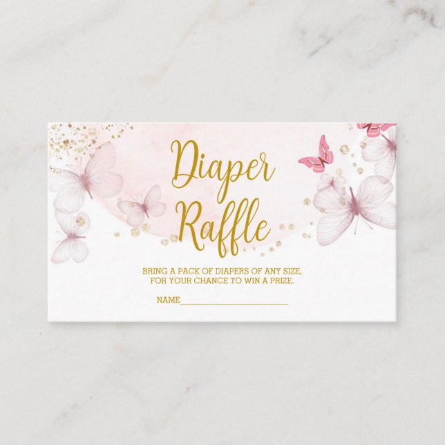 Pink Butterfly diaper raffle ticket Enclosure Card (Front)
