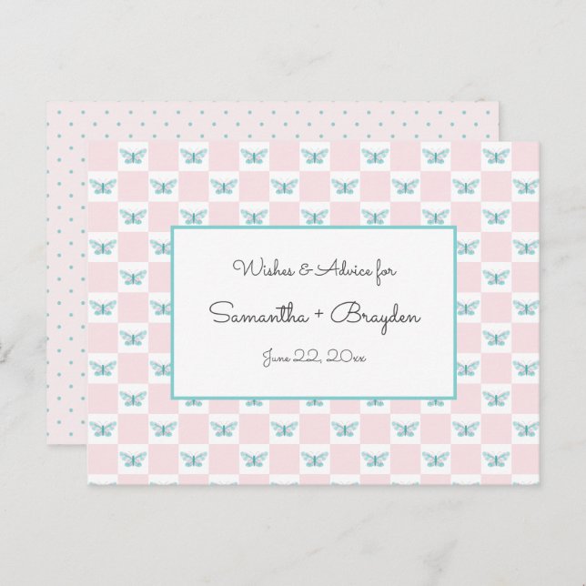 Pink Butterfly + Dots Baby Shower Advice Cards (Front/Back)