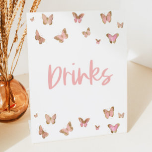 Pink Butterfly Drinks Drink Table Party Sign