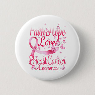 Pink Butterfly Faith Hope Love Breast Cancer 6 Cm Round Badge