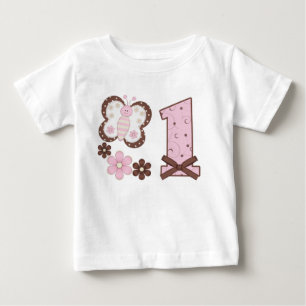 Pink Butterfly First Birthday Baby T-Shirt