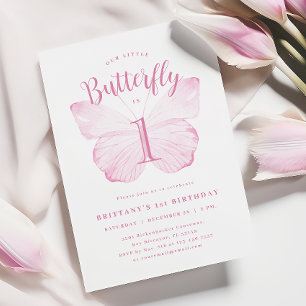 Pink Butterfly First Birthday Invitation