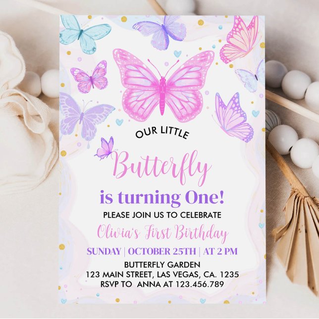 Pink Butterfly First Birthday Invitation (Creator Uploaded)