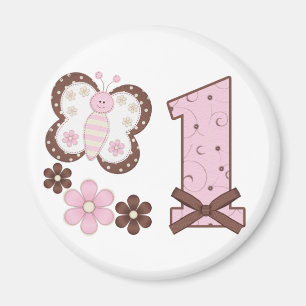 Pink Butterfly First Birthday Magnet