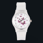 Pink Butterfly Flight – Elegant Minimalist Watch<br><div class="desc">Delicate pink butterflies in soft flying motion create a light,  airy and elegant composition on a clean white background.</div>