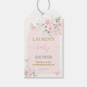 Pink Butterfly Floral Baby Shower Girl Gift Tag