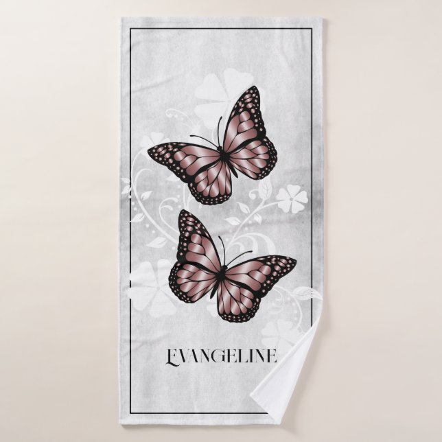Pink Butterfly Floral Bath Towel Set (Bath Towel)