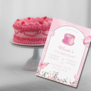 Pink Butterfly & Floral Birthday Invitation