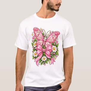 Pink Butterfly Floral Bow Cute Design T-Shirt