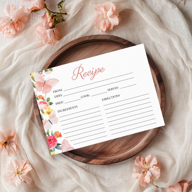 Pink Butterfly Floral Bridal Shower Recipe Card (Creator Uploaded)