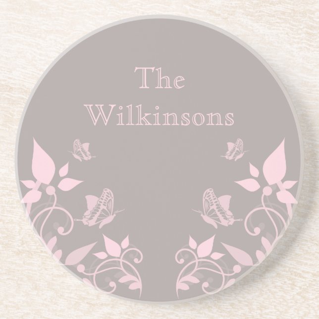 Pink Butterfly Floral Coaster (Front)