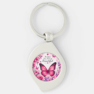 Pink Butterfly Floral Keychain Gift for Her