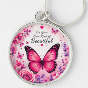 Pink Butterfly Floral Keychain Gift for Her