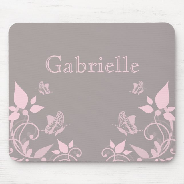 Pink Butterfly Floral Mousepad (Front)