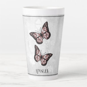 Pink Butterfly Floral Personalised Latte Mug