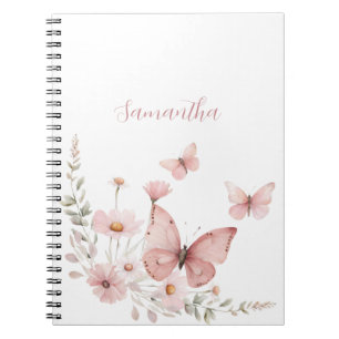 Pink Butterfly Floral Personalised Notebook