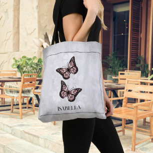 Pink Butterfly Floral Personalised Tote Bag